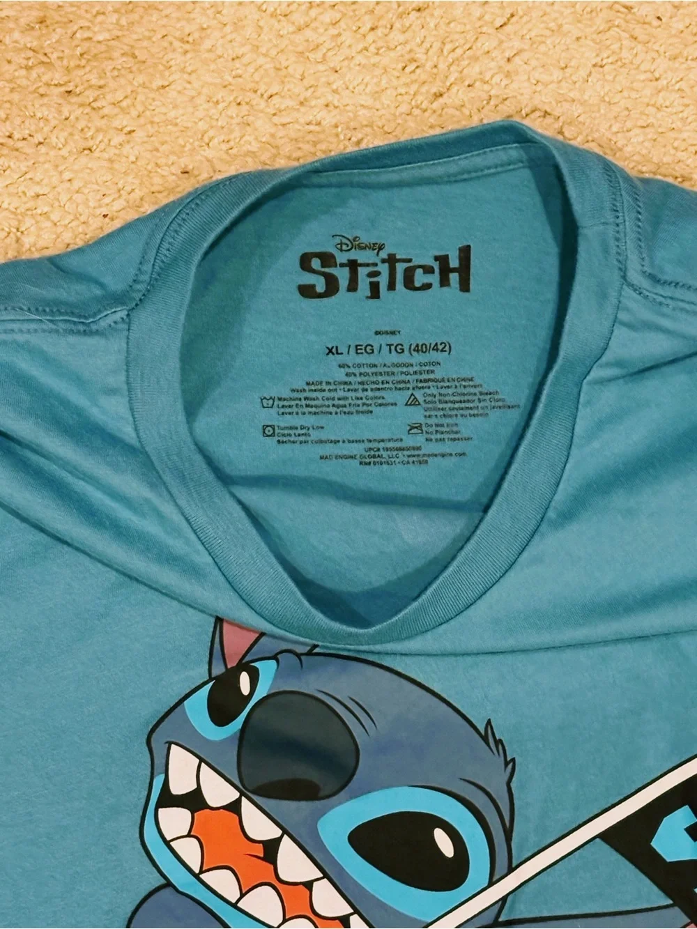 Lilo & Stitch Pajama Set Soft Gray and Blue Bittoms and Cotton T-shirt Size XL